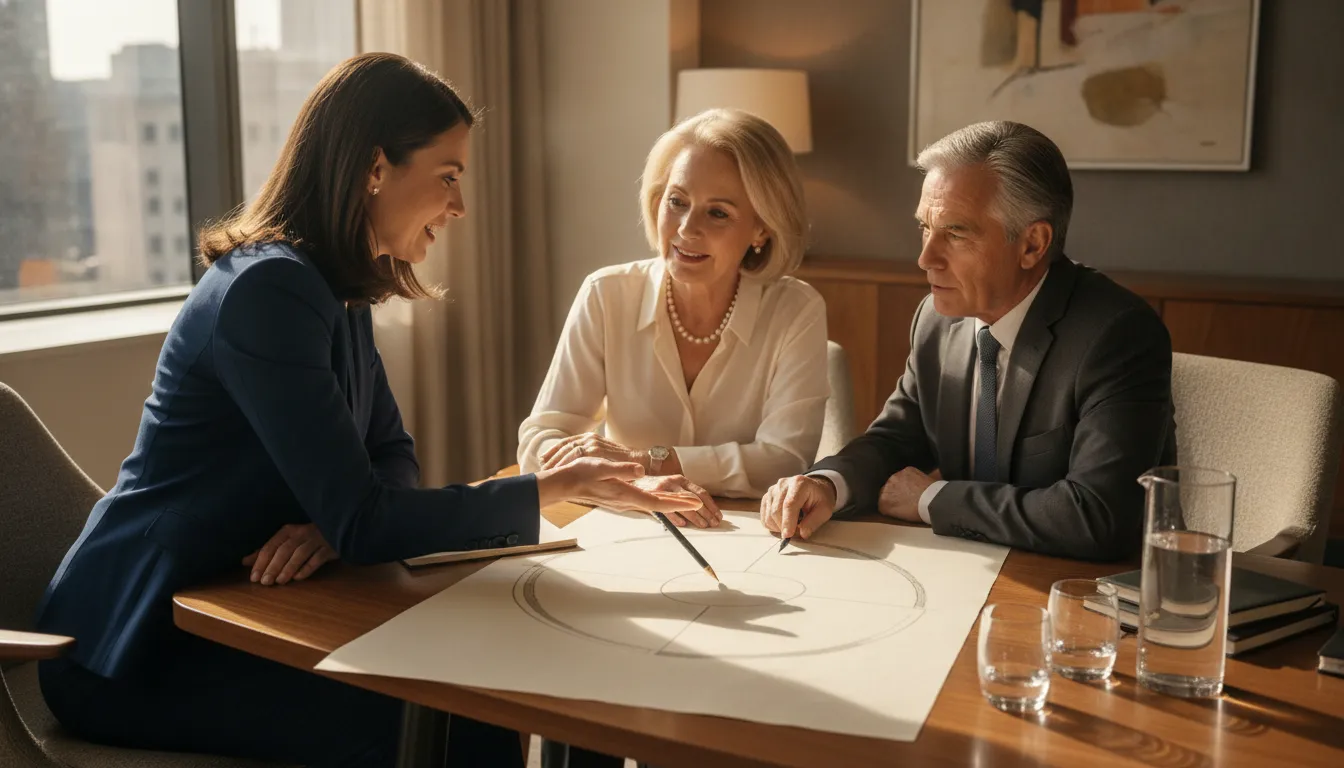 Financial advisor reviewing a referral process with an established couple